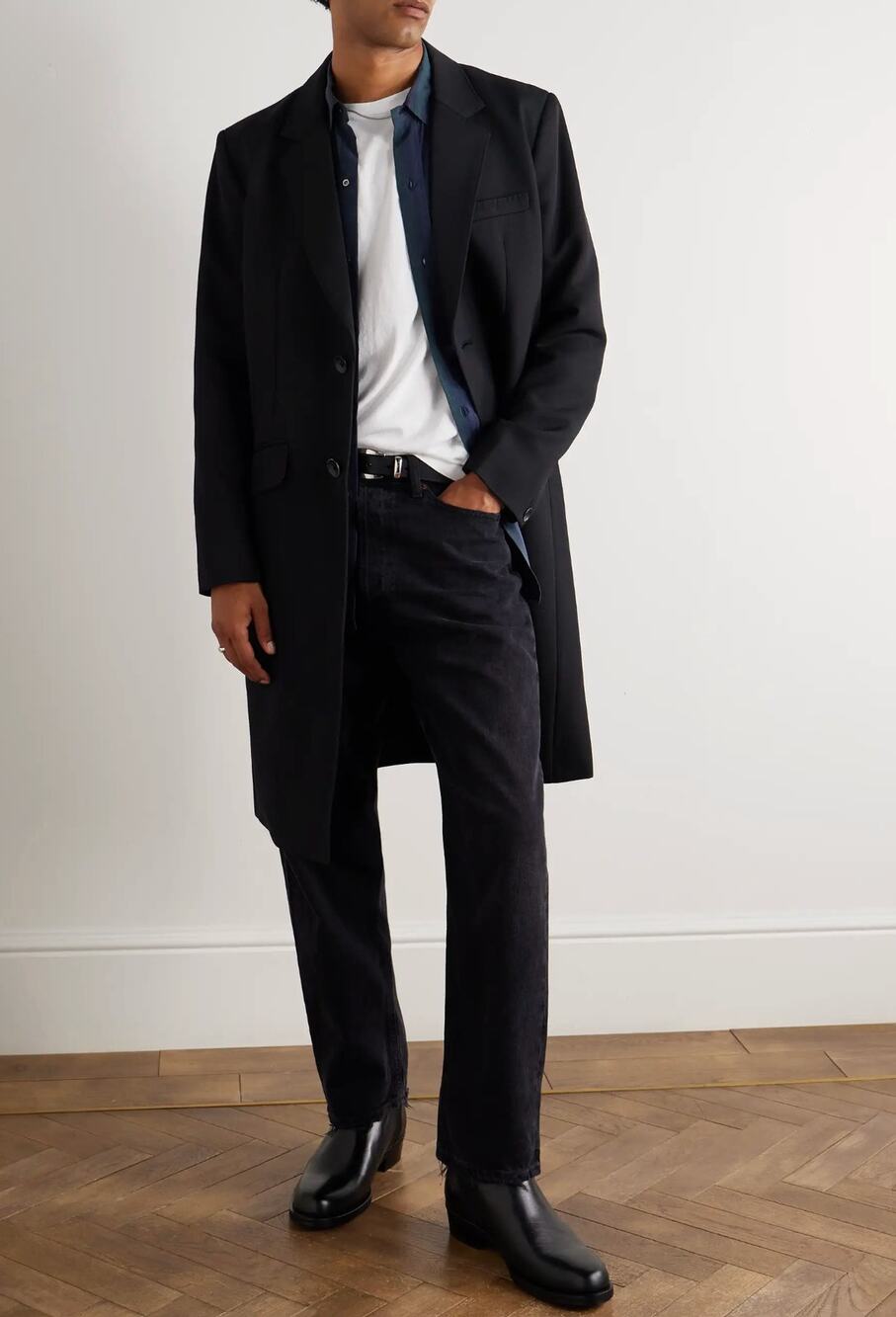 Rag & Bone Coat Mens Large Becket Wool Black Long Overcoat Classic Office Winter